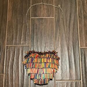 Betsey Johnson Rainbow Fringe Heart Shaped Purse